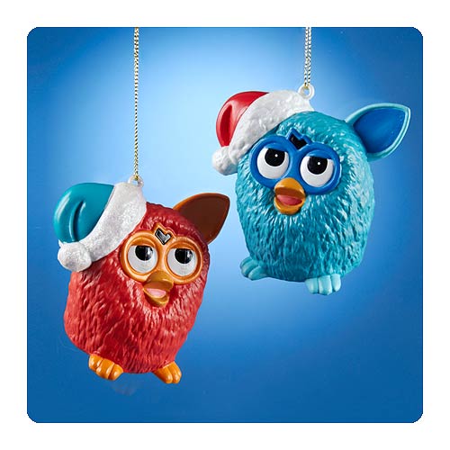 Furby Blue and Red Figural Blow Mold Ornament Set